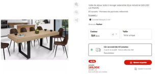 Table de séjour salle à manger extensible style industriel à 189€
