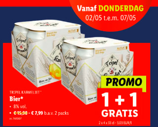 Karmeliet 4-pack 1+1 gratis bij de Lidl in Belgie