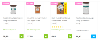 1+1 gratis op Woodwick geurkaarsen bij Plein