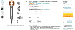 Dyson Supersonic Secadora Antiestática por $7,798 en Amazon