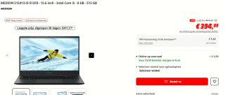 MEDION laptop -i5-512F8 - 15.6 inch - Intel Core i5 - 8 GB - 512 GB voor €395 bij de Mediamarkt