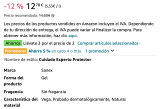 12 GELES DE DUCHA Sanex Cuidado Experto Protector Gel de Ducha Pack 4 Uds x 600ml por 24,14€