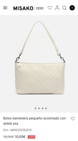 Bolso Bandolera pequeño acolchado con doble asa color marfil por 10€.