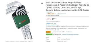 Bosch Home and Garden Juego de Llaves Hexagonales, 9 Piezas por 9,64€