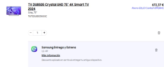 Samsung TV TU75DU8505KXXC Crystal UHD 75” 4K Smart TV 2024 por 672,37€