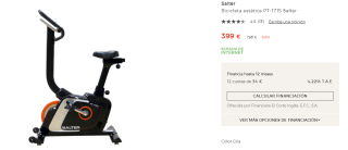 Salter PT-1715 Bicicleta Estática Inercia 10Kg por 399€
