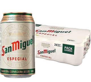 San Miguel Especial Cerveza Premium Lager, Pack de 24 Latas x 33cl por 11,38€.