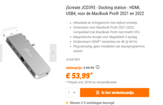 j5create JCD395-N 4K60 Elite Pro USB4®-hub voor €53,99 bij Nbb