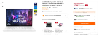 Portatil ASUS ROG Zephyrus G16 2024 OLED GU605MI-QR043W Intel Core Ultra 9 185H/32GB/1TB SSD/RTX 4070/16" por 1.799€