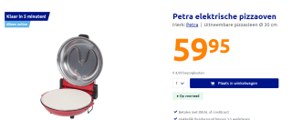 Petra Elektrische Pizza Oven - 1200W Pizzamaker €59,95 bij Action webshop