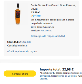 2 Unidades Santa Teresa Ron Oscuro Gran Reserva, 700ml por 22,98€