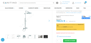 Set de douche avec thermostat, 30 cm, chrome A7589AA Ideal Standard CeraTherm à 760,14€