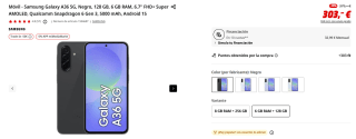 Samsung Galaxy A36 5G de 6GB/128GB por 237,85€
