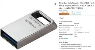 Kingston DataTraveler Micro 256 GB usb-stick voor €14,79 bij Amazon