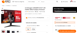 LG Ultragear 24GQ50F-B 23.8" LED FullHD 165Hz FreeSync Premium por 109€