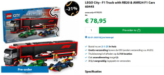 LEGO City F1 truck met RB20 en AMR24 F1 auto's speelset (60445) voor €78,95 bij Goodbricks