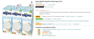 2 PACK 6x1L de ALPRO Bebida de Soja Ligera 100% Vegetal por 16.96€