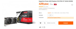 Tarjeta gráfica Sapphire Pulse AMD Radeon RX 6700 XT 12GB GDDR6 por 419,89€