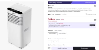 Aire Acondicionado Portátil 7000 BTU con Control Remoto marca Jocca por 144,49€ (cuenta nueva 132,49€)