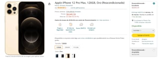 iPhone 12 Pro Max 128GB Oro Reacondicionado por $8,846 en Amazon