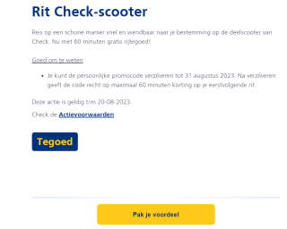 60 minuten gratis rijtegoed bij Check Scooter via de NS