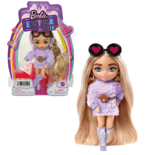Muñeca extra mini, Barbie rubia con sudadera morada por 9,72€