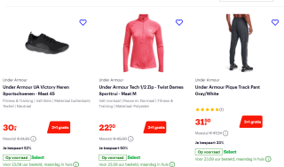 2+1 gratis op geselecteerde sportkleding in de sale tot 55% korting bij Bol.com