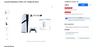 Consola PlayStation 5 PRO 2 TB + Unidad de discos por 799€