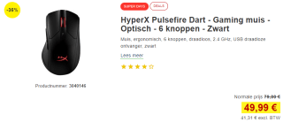 HyperX Pulsefire Dart gaming muis voor €49,99 bij Proshop