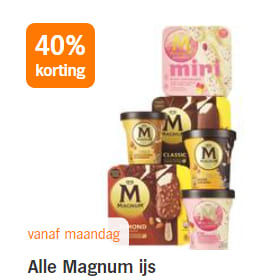 Alle Magnum ijs 40% korting bij de AH