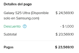 Samsung S25 Ultra 1TB por $23,569 | Cupón Mercado Pago