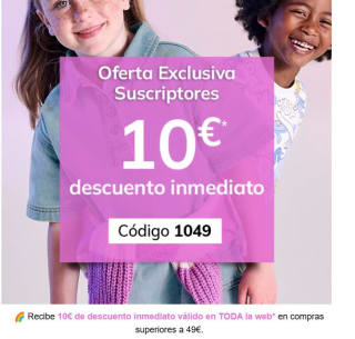 10€ dto por compras de +49€ en suscriptores de Vertbaudet