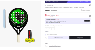 Pala de padel Vibor-a Bamboo Liquid 22 + 1 Bote Pelotas Vibora + 1 Protector Transparente por 44.62€ (Cuenta Nueva 32.62€)