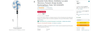 Ventilateur sur pied Silencieux Rowenta Turbo Silence à 70,82€