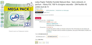7x42 vellen Lotus vochtig toiletpapier Natural Aloe voor €8,68
