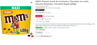 Cacahuete cubierto de chocolate con leche m&m's 400 g. por 2.5€