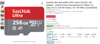 SanDisk Ultra MicroSDXC geheugenkaart 256 GB voor €15,99 bij Amazon