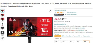 Monitor gaming LG 34WP65G-B UltraGear 34 pulgadas, 75Hz, 5 ms por 243,10€