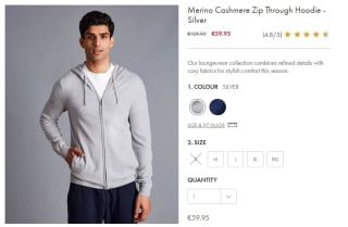 Merino Cashmere Zip Through Hoodie grijs voor €59,95 bij Charles Tyrwhitt