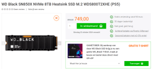 WD Black SN850X (met heatsink) 8TB voor €749 bij yorcom