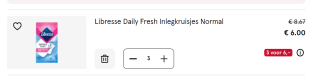 Alle Libresse maandverband of inlegkruisjes 3 voor €6 bij de Etos