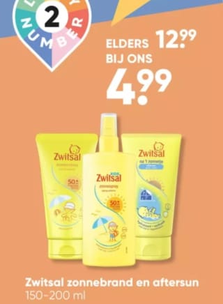 Zwitsal zonnebrand en aftersun 150/200 ml voor €4,99 bij Big Bazar