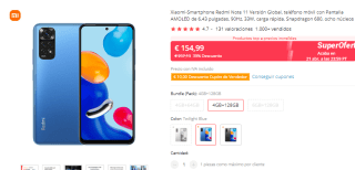 Xiaomi Redmi Note 11 Versión Global, 4GB+128GB por 144.99€