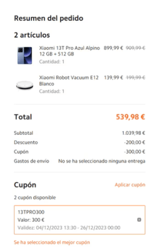 Xiaomi 13T Pro 12GB 512GB+ Aspirador Xiaomi Vacuum E12 por 539,98€