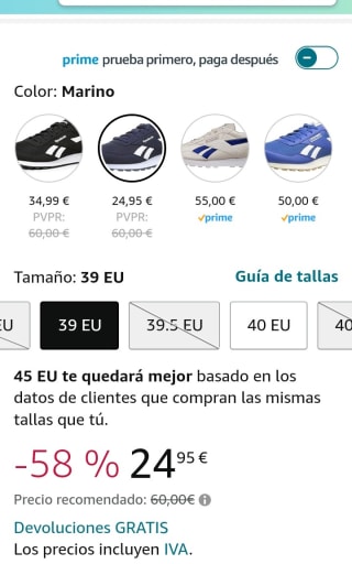 Reebok Rewind Run, Zapatillas de Running Unisex Adulto por 24,95€.