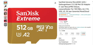 SanDisk MicroSDXC Extreme 512GB geheugenkaart voor €37,99 bij Amazon NL