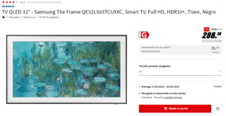TV Samsung QLED 32" The Frame QE32LS03TCUXXC, Full HD, HDR10+ por 286.38€