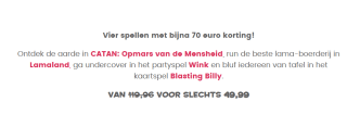 999 games Outlet pakket met CATAN, Lamaland, Wink en Blasting Billy. voor €49,99 bij 999Games