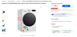 Lavadora LG F2WR5S09A0W, 9 kg, Carga Frontal, 1200 rpm + cupón 59,85€ por 399€