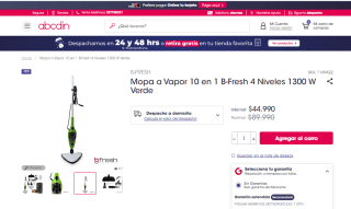 Mopa a Vapor B-Fresh Verde 10 en 1 de 4 niveles 1300 W por $44.990